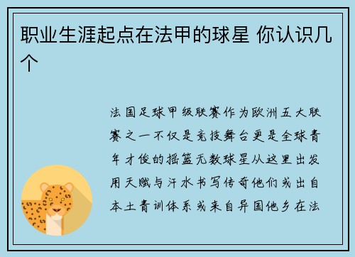 职业生涯起点在法甲的球星 你认识几个